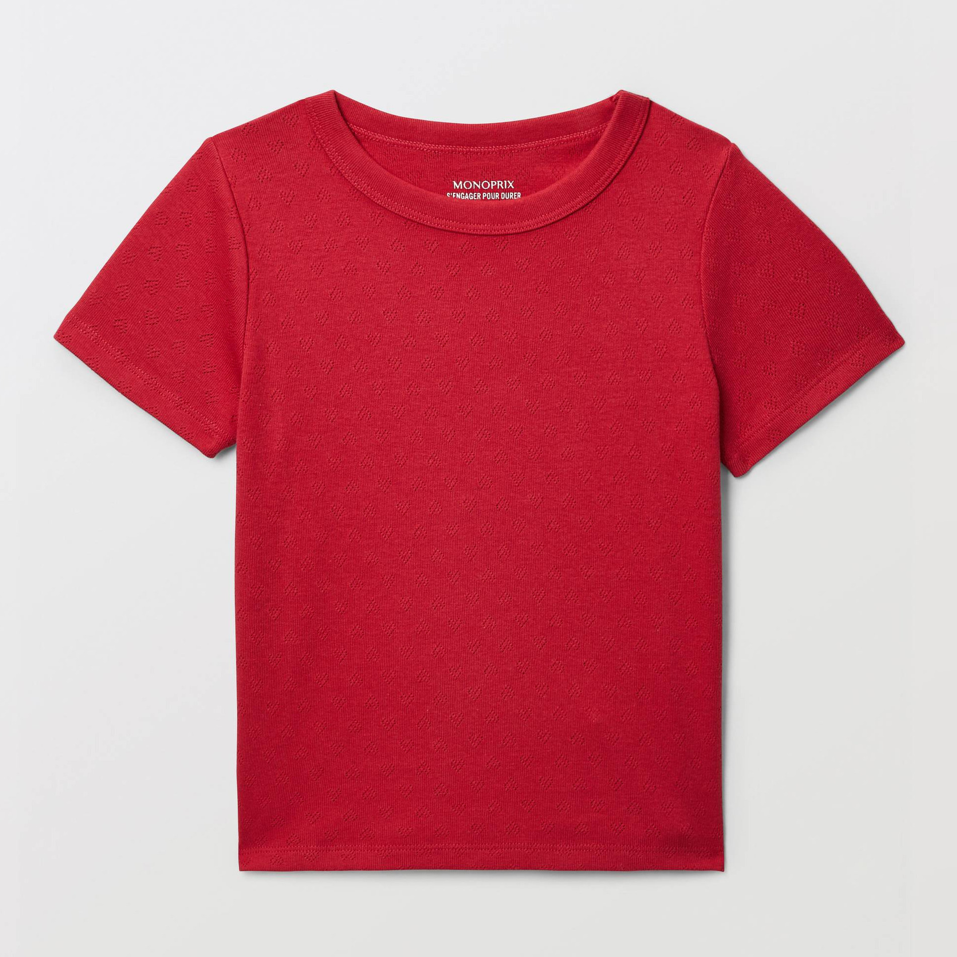 T-shirt uni en pointelle, MONOPRIX