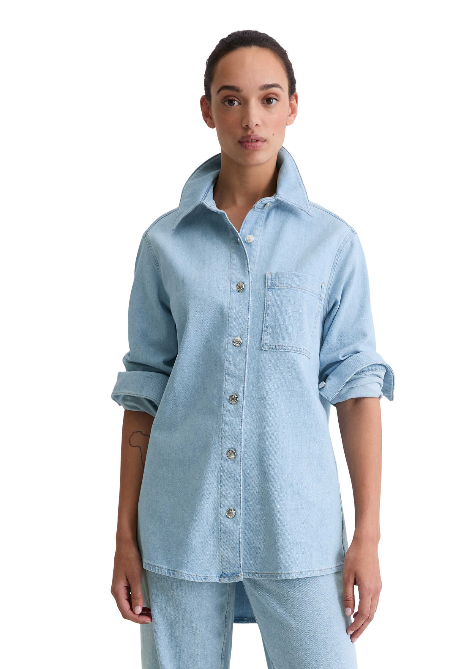 Chemise en jean regular en coton organique mélangé stretch, MARC O'POLO