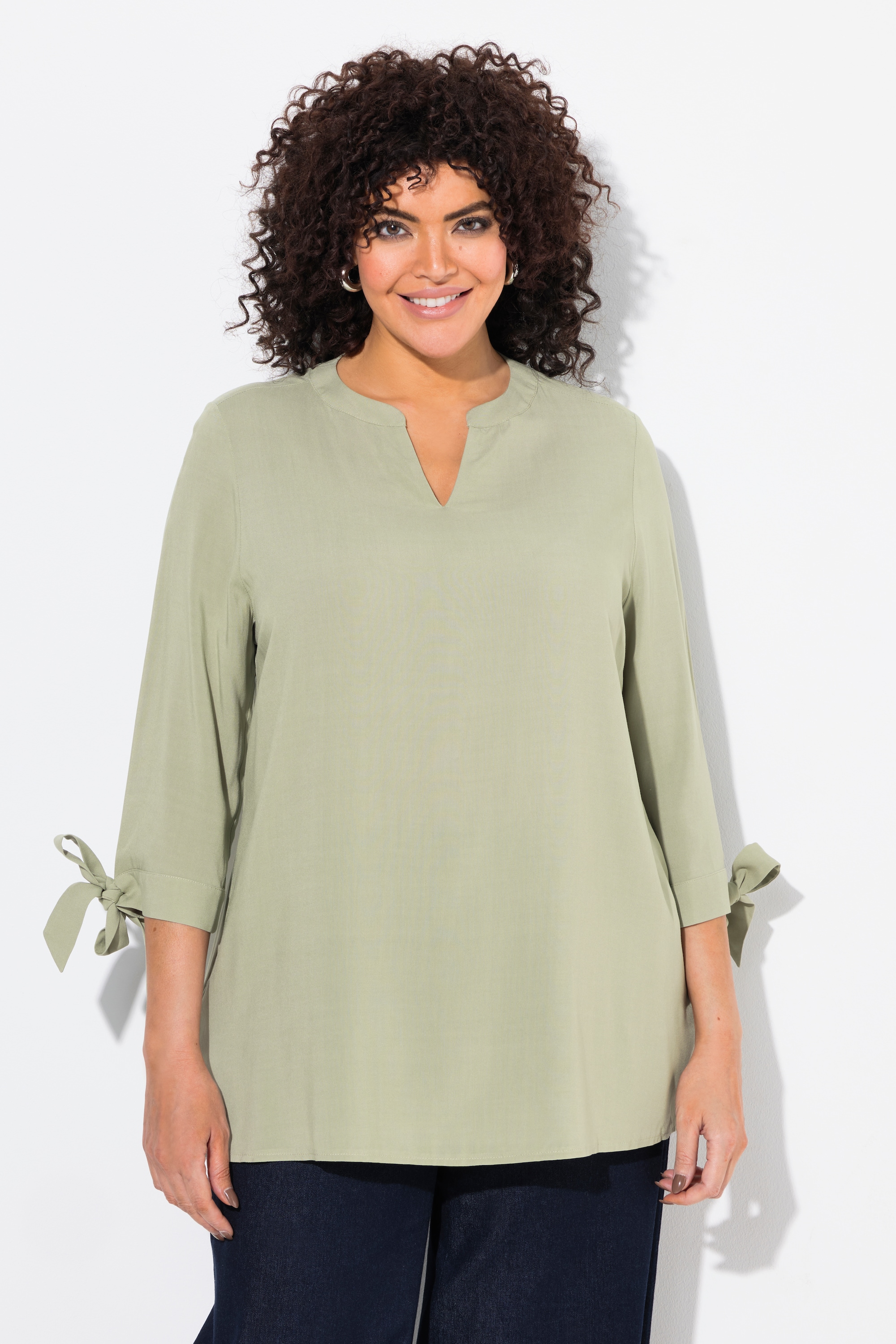 Blouse manches 3/4 avec rubans, coupe évasée, ULLA POPKEN