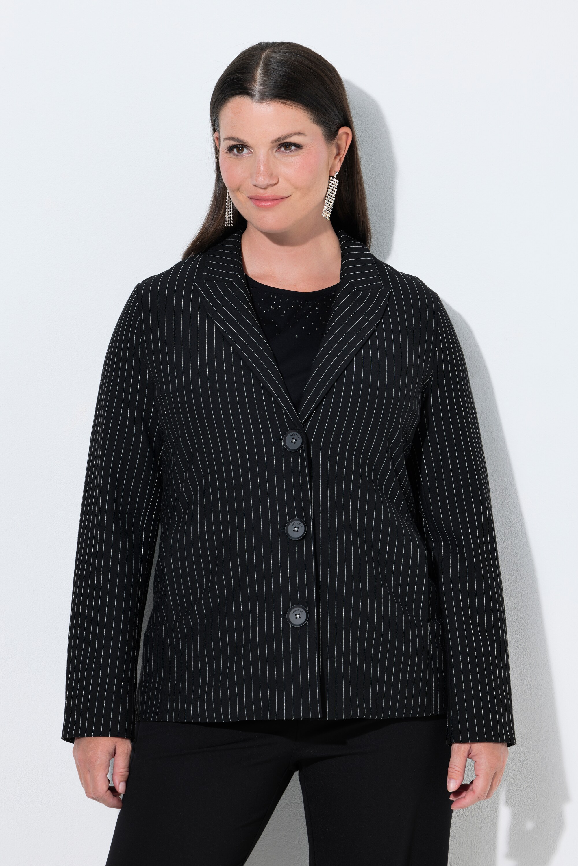 Blazer col à revers, fines rayures argentées, ULLA POPKEN