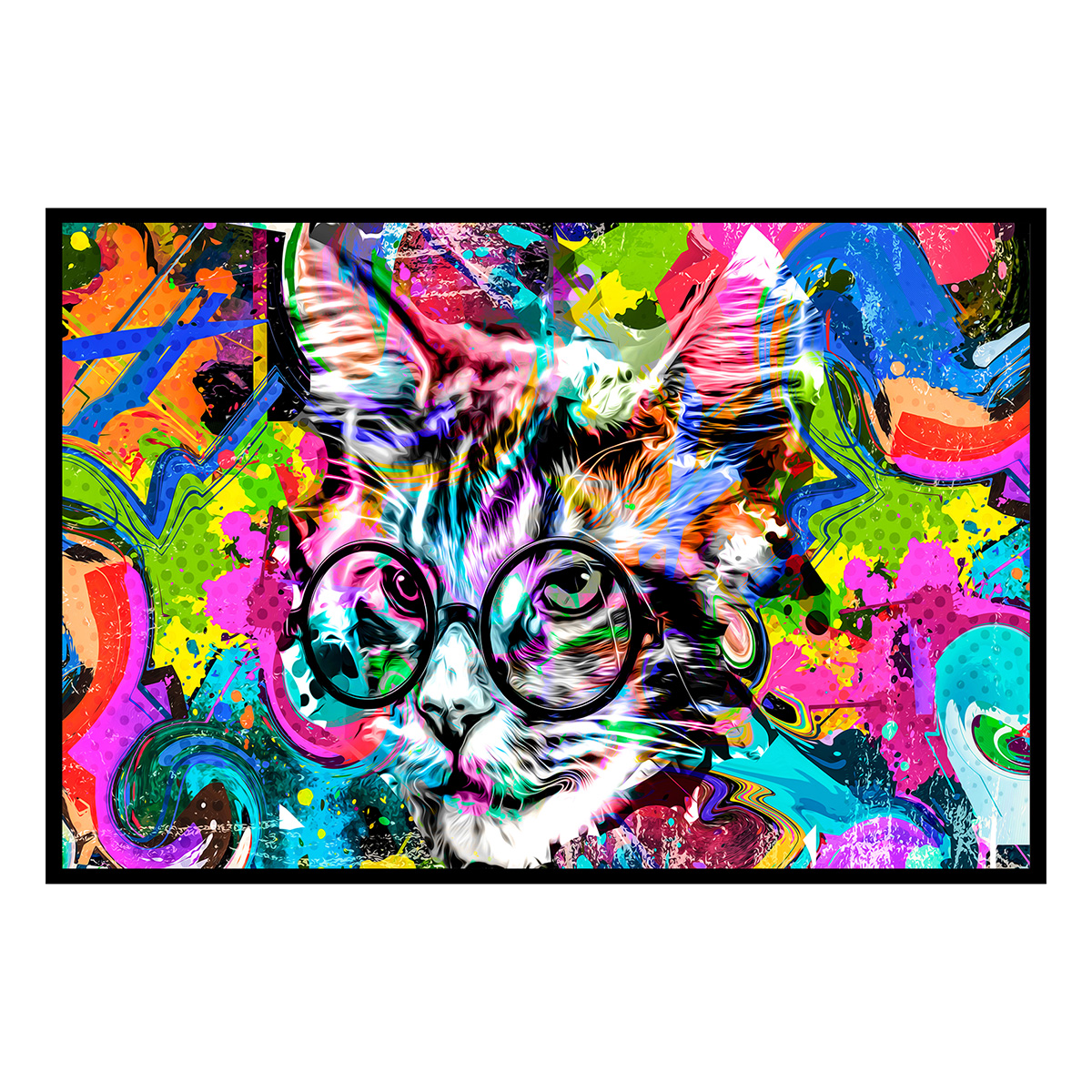 Affiche encadrée chat pop art coloré, HEXOA