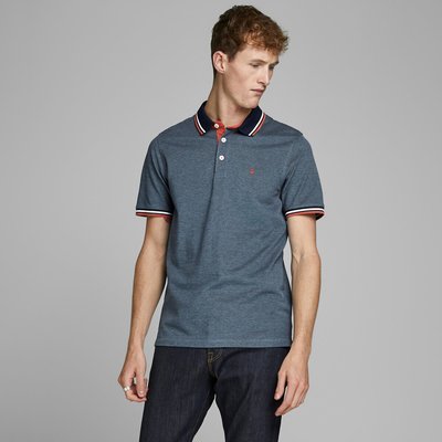 Cotton Pique Polo Shirt with Short Sleeves JACK & JONES