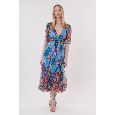 Tina Printed Midi Dress with V-Neck DERHY