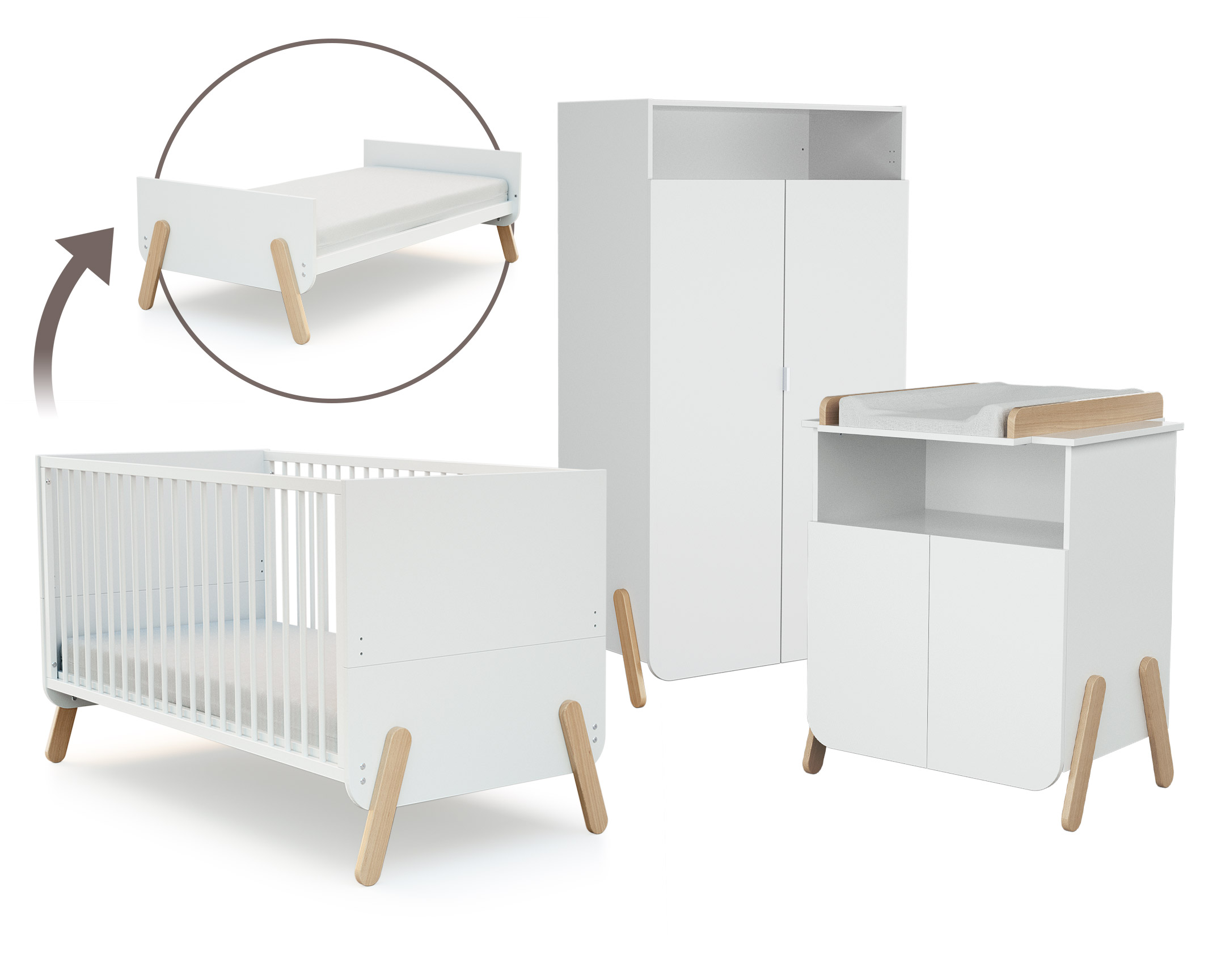 Chambre bébé lit, commode à langer et armoire en bois PIRATE, AT4