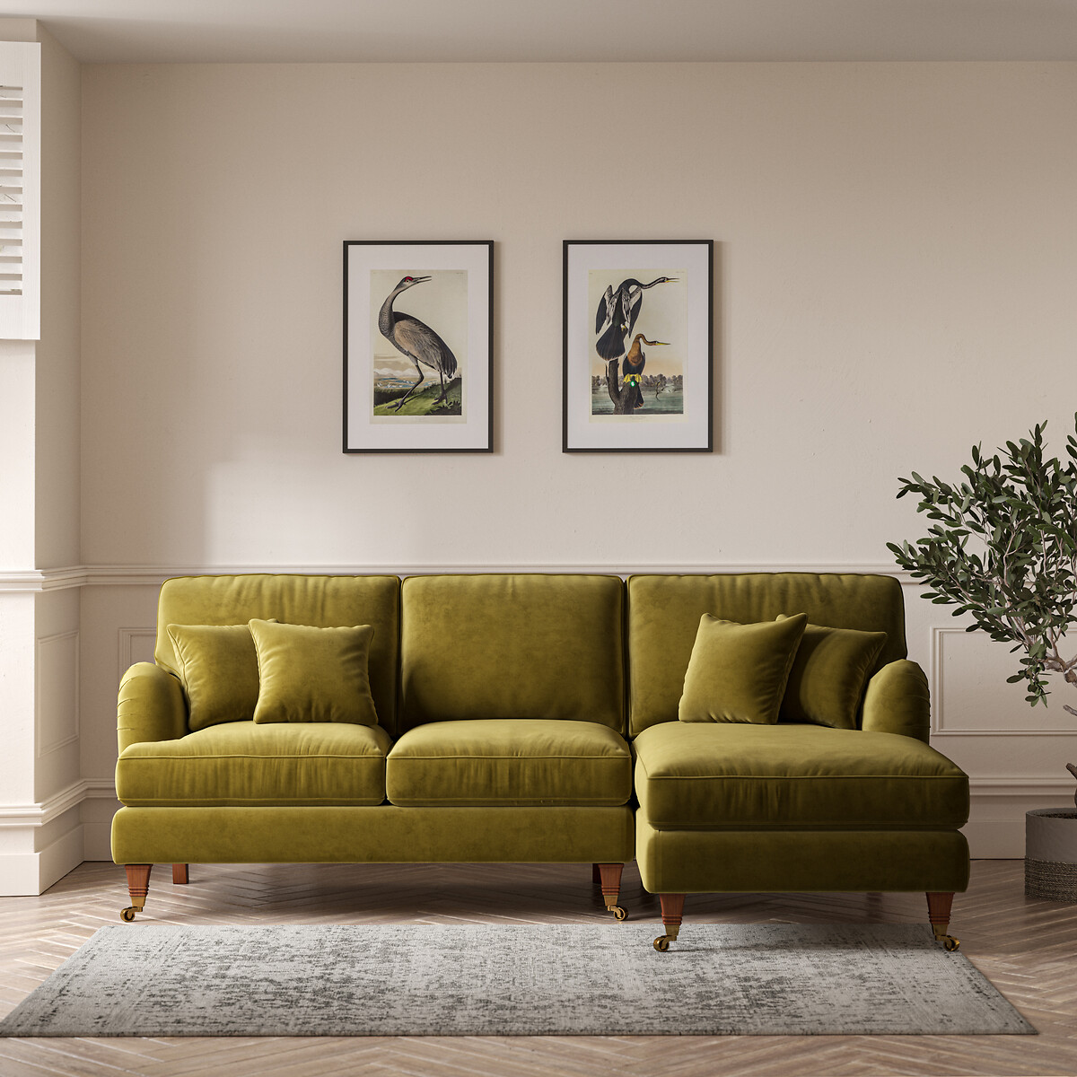 Emeline Velvet Corner Chaise Sofa with Castor Legs (Right Facing), ÉDITÉ