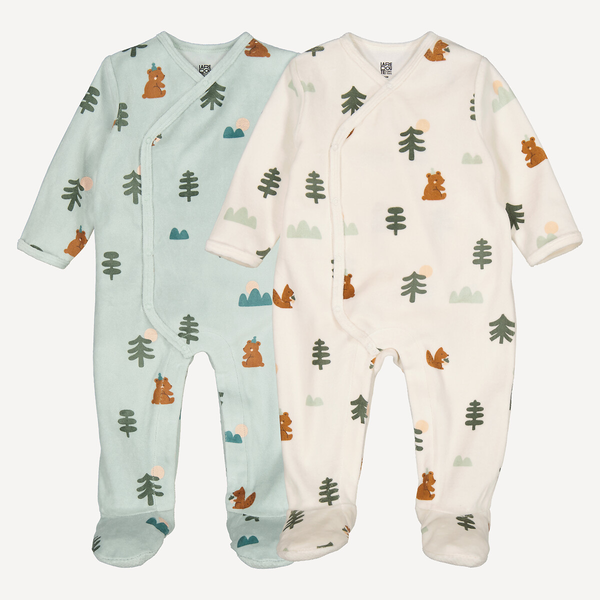 Lot de 2 pyjamas en velours, ouverture devant, sapins et ours, LA REDOUTE COLLECTIONS