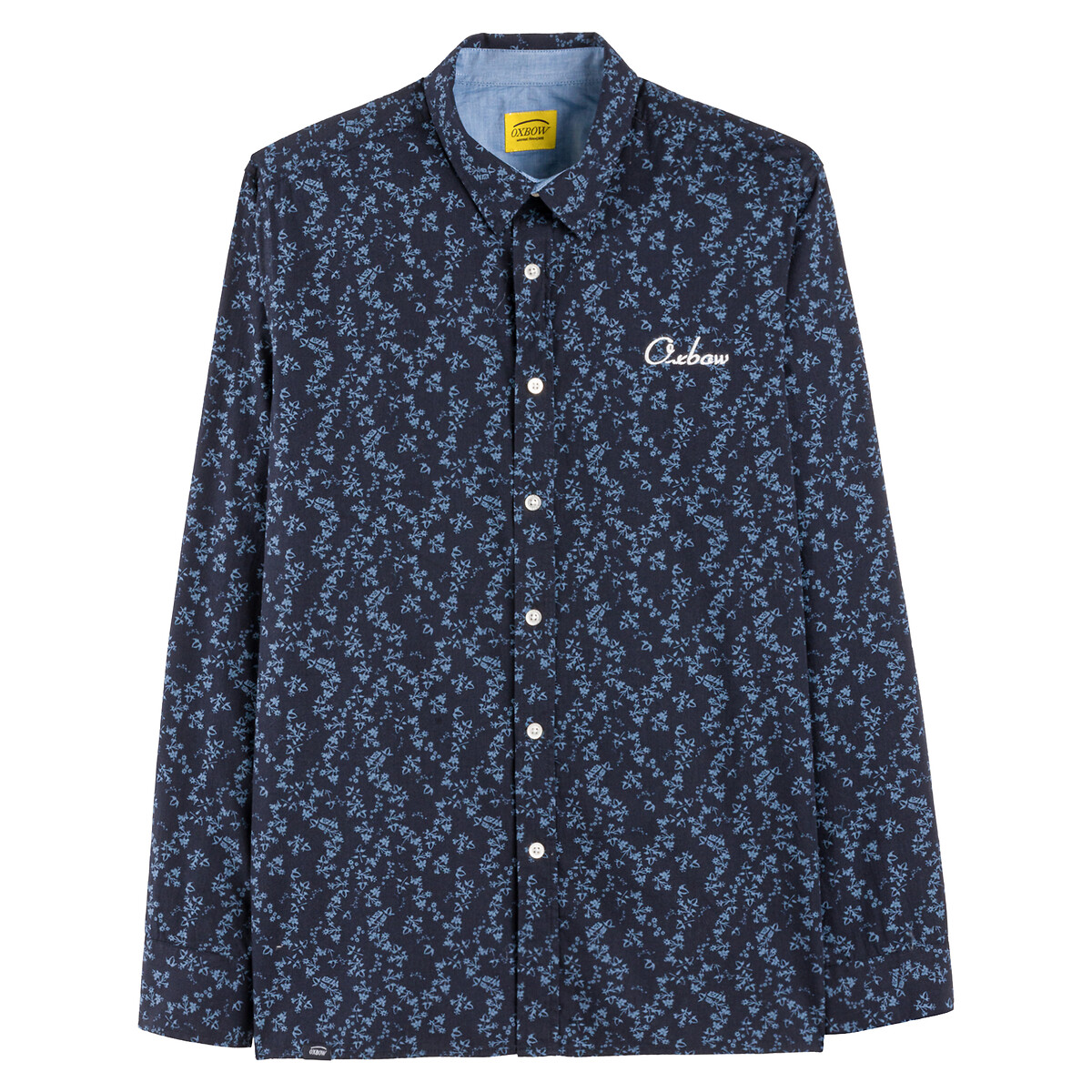 Microprint Cotton Shirt with Long Sleeves