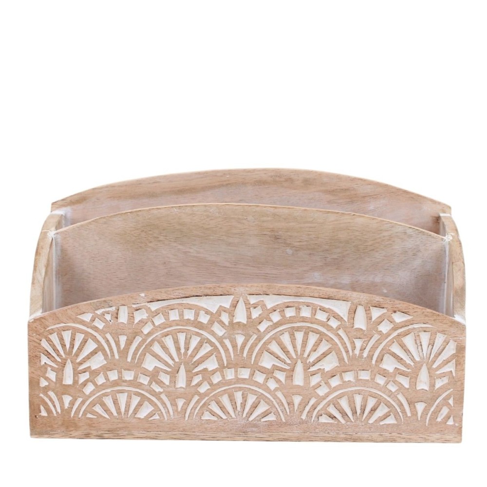 Rangement bureau en manguier gravé 31x18cm, ORNAMI