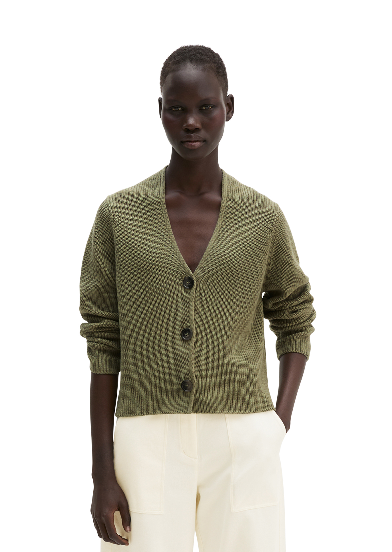 Cardigan col V relaxed en coton organique lourd, MARC O'POLO