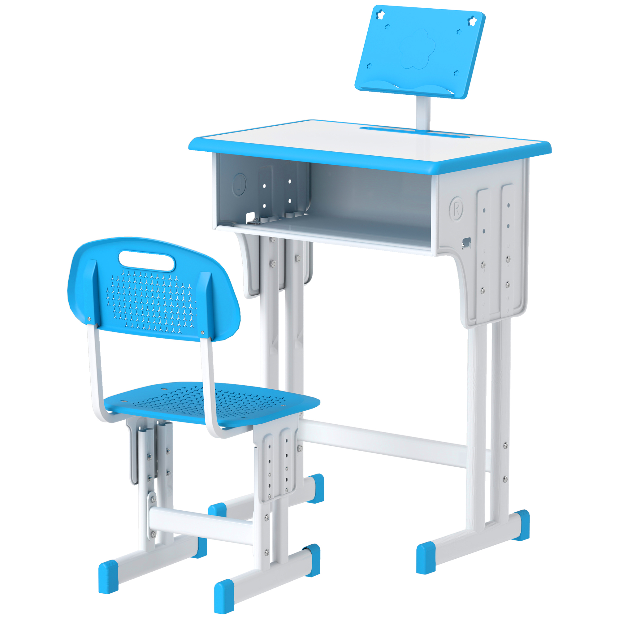 Yinleader Ensemble de bureau et de chaise pour enfant - Table réglable avec lampe de protection des yeux - Support de livres - Bureau incliné - Idéal