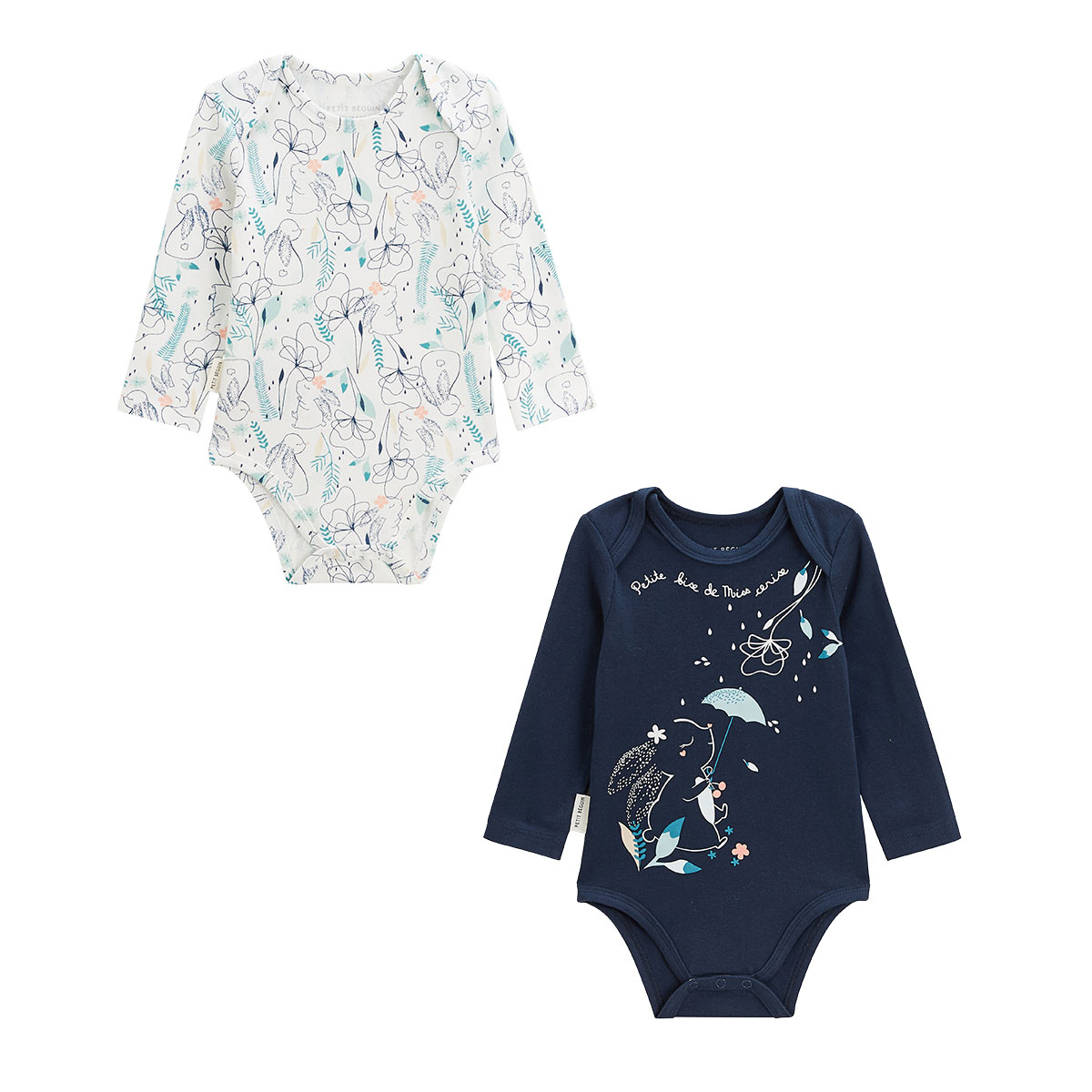 Lot De 3 Bodies Bébé Manches Longues - En Coton Doux, Couleurs Neutres, Pratique Avec Pressions à L'Entrejambe