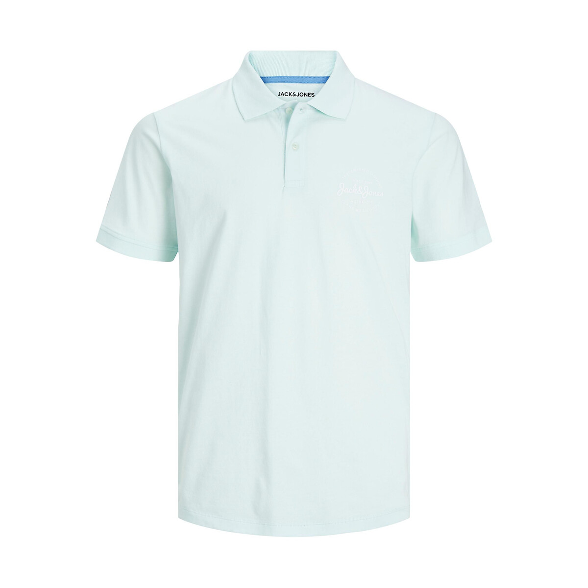 Image of Logo Print Polo Shirt in Cotton Mix with Short Sleeves