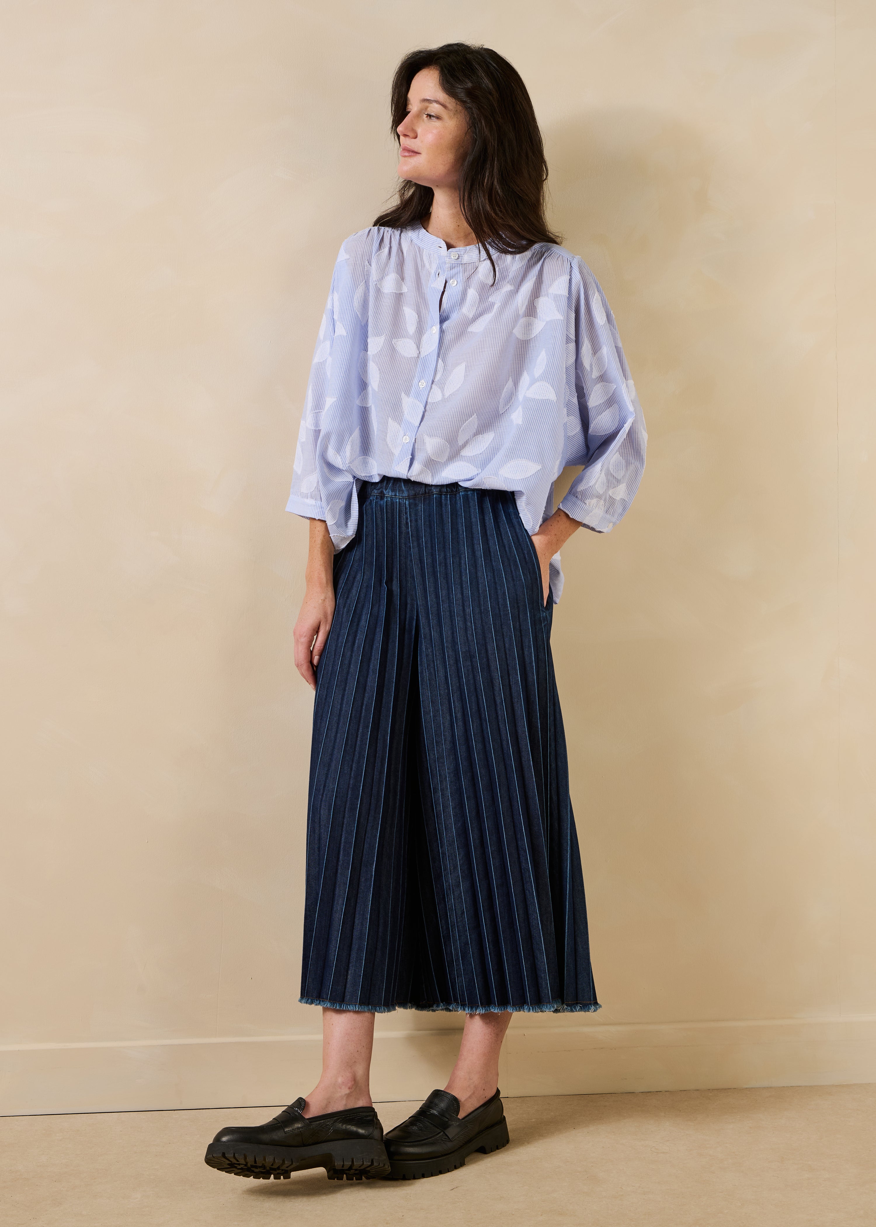 Pantalon jupe culotte en jean taille élastiquée, LA FEE MARABOUTEE