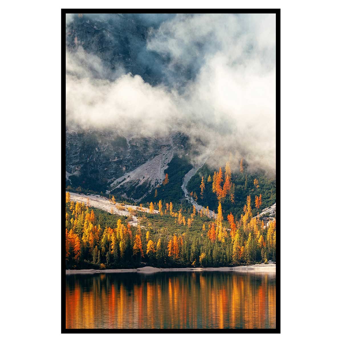 Affiche encadrée paysage lac de montagne et forêt d’automne, HEXOA