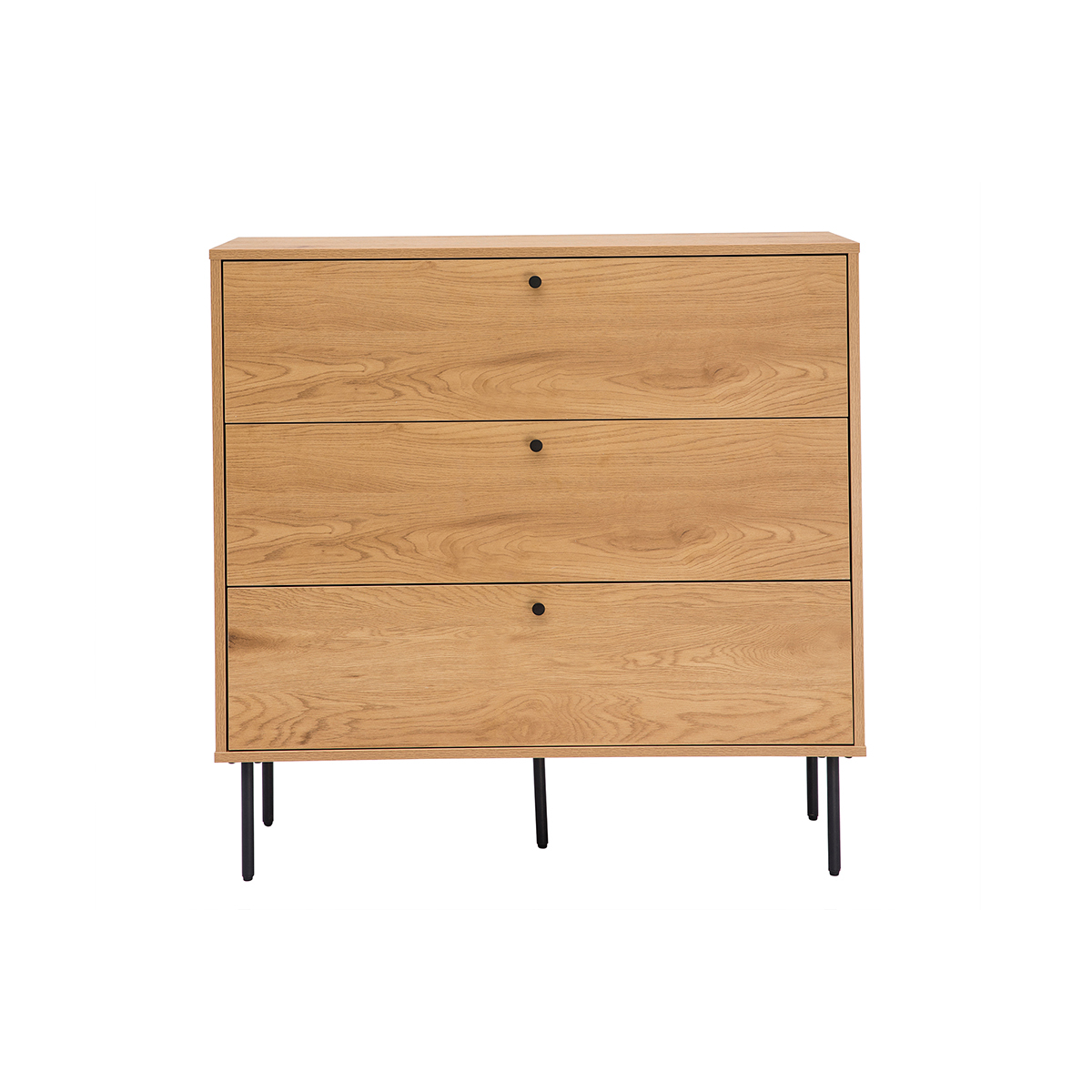 Commode finition bois clair chêne et pieds métal noir 3 tiroirs L100 cm PERNELLE, MILIBOO