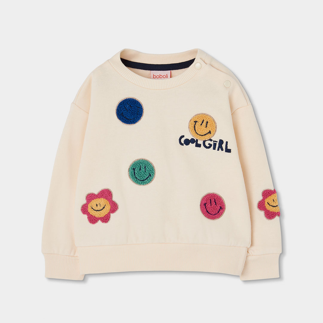 Sweat-shirt fille en molleton avec emojis, BOBOLI