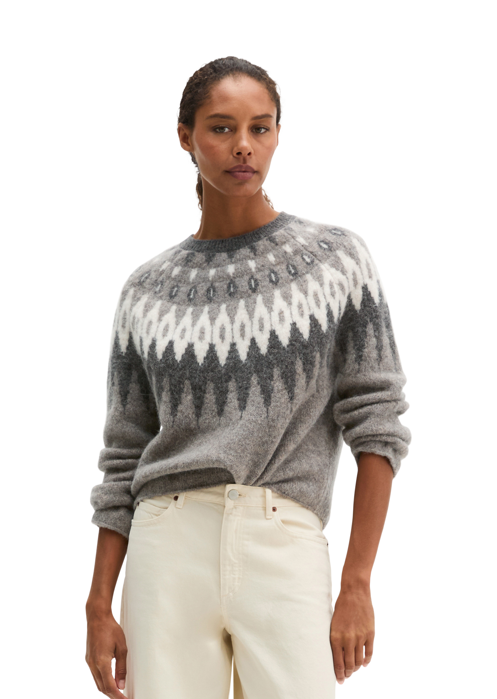 Pull jacquard coupe classique en un mélange douillet de laine et de laine d'alpaga, MARC O'POLO