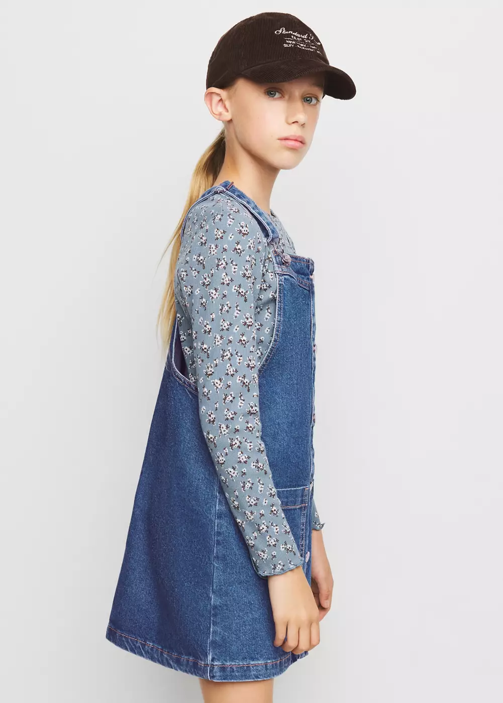 Robe chasuble denim poches, MANGO KIDS
