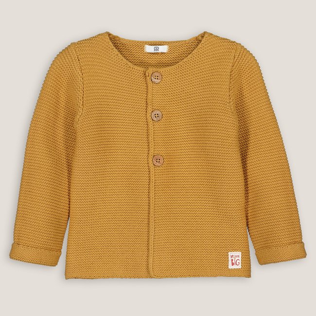 Gilet en tricot boutonné coton bio jaune <span itemprop=