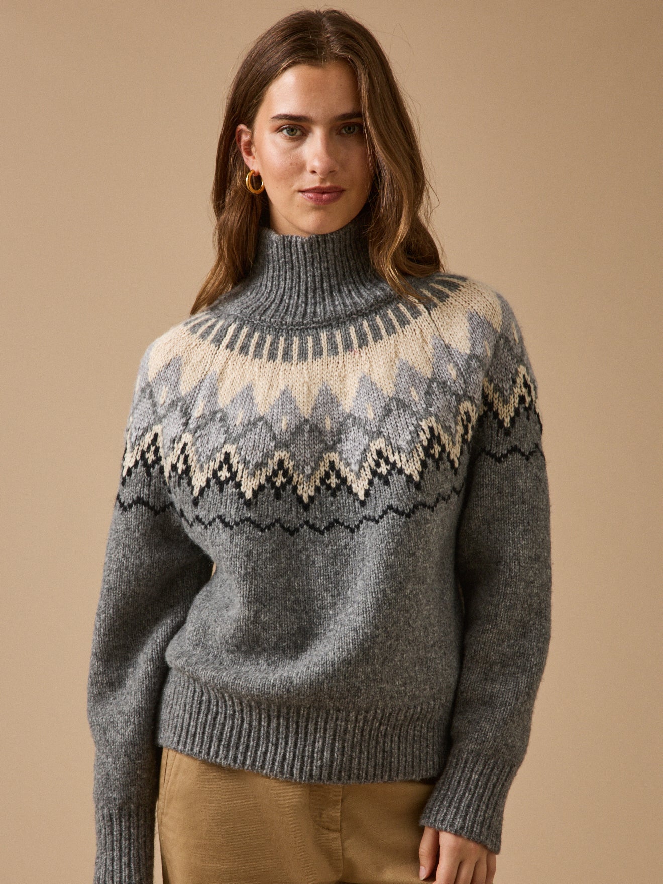 Pull jacquard col montant laine RWS*, CYRILLUS