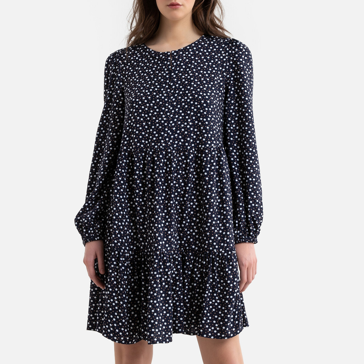 long sleeve black polka dot dress