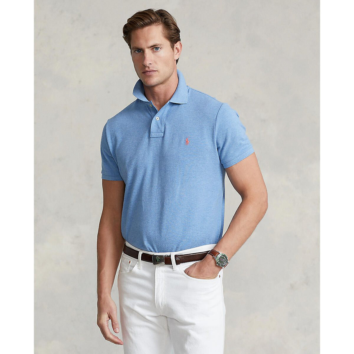 Polo Ralph Lauren Slim-fit Logo-embroidered Cotton-piqué Polo Shirt In Blue