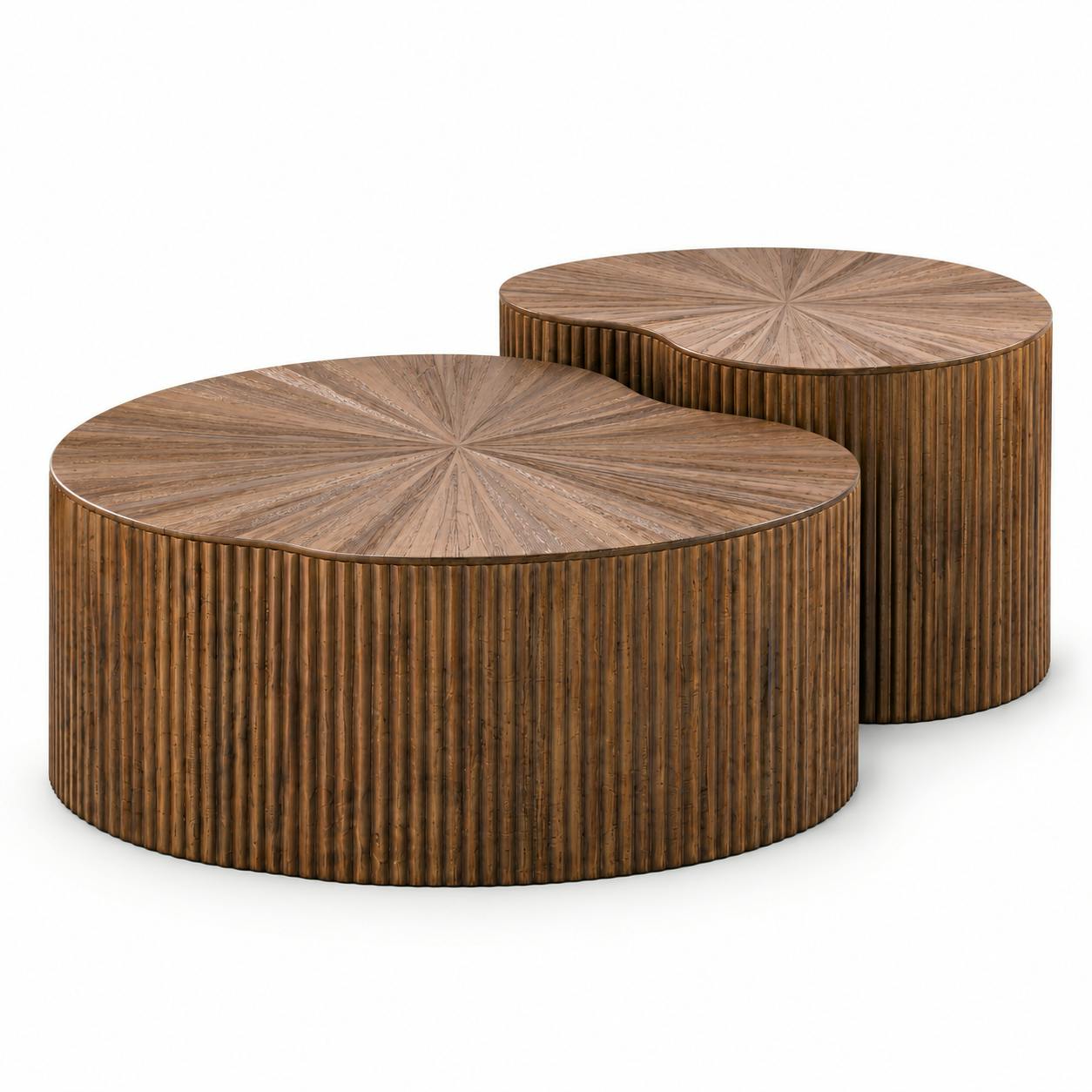 Table basse en teck à plateau motif soleil (x2) YOGY, PIER IMPORT