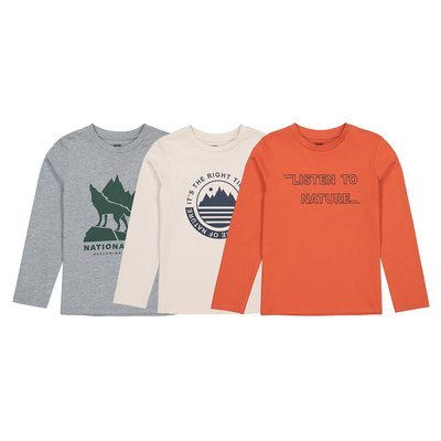 Pack of 3 T-Shirts in Printed Cotton with Long Sleeves LA REDOUTE COLLECTIONS