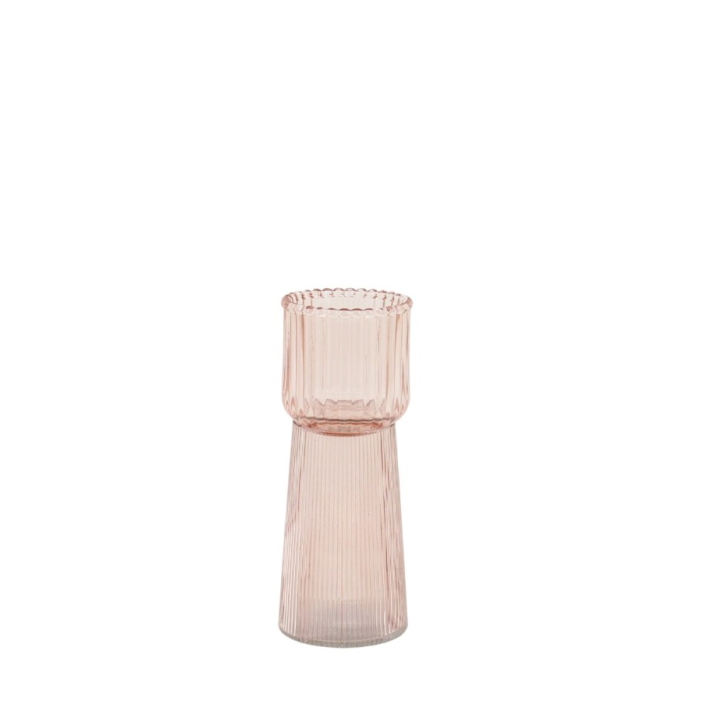 Bougeoir en verre strié 19cm, ORNAMI