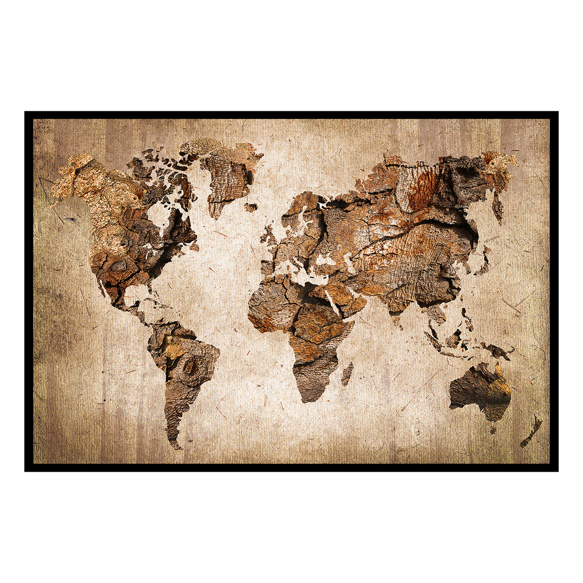 Affiche encadrée carte du monde texturée vintage, HEXOA