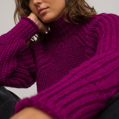 Пуловер с воротником-стойкой из трикотажа в рубчик LA REDOUTE COLLECTIONS