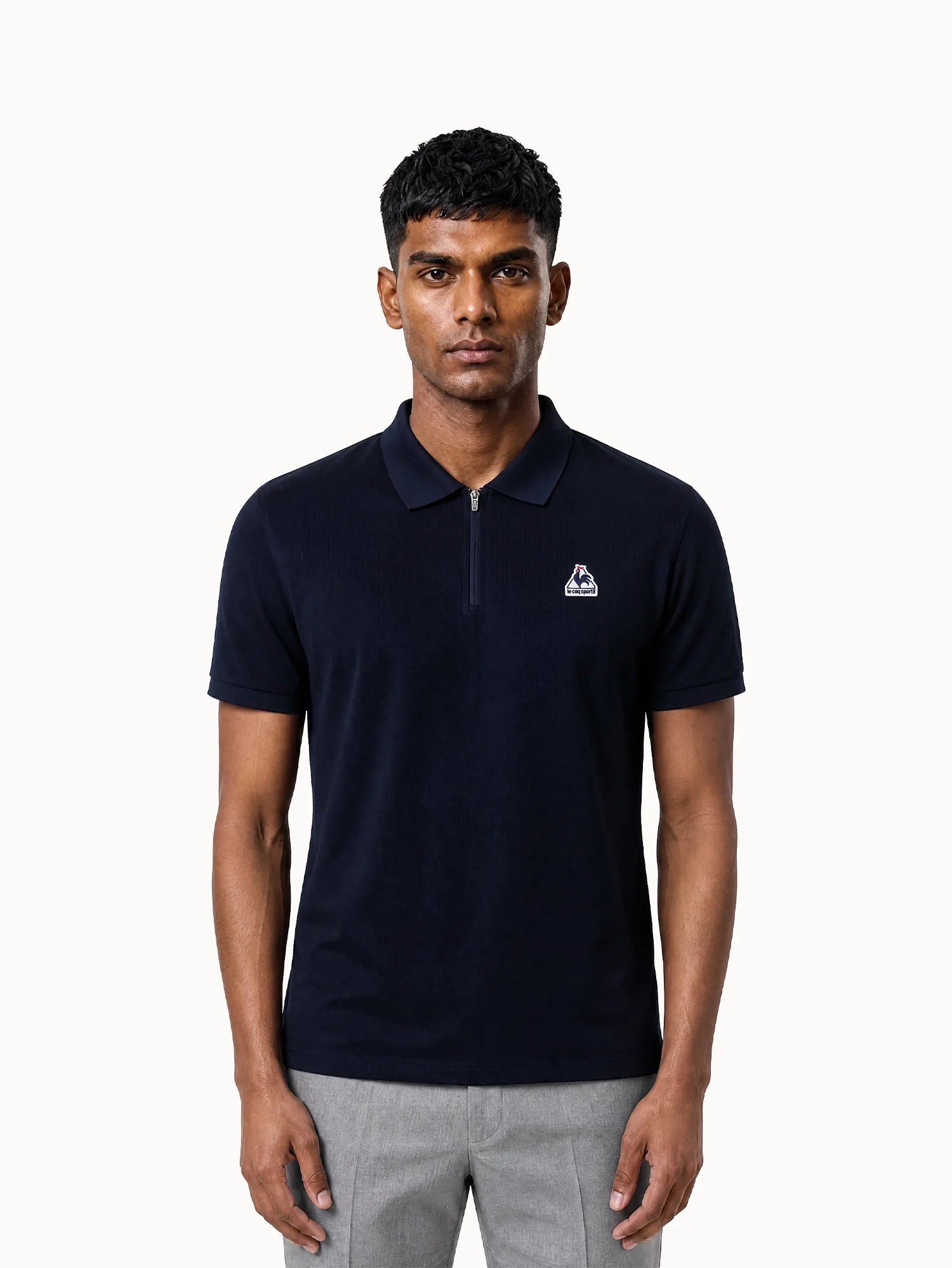 Polo demi-zippé en jersey de coton épais TRICOLORES, LE COQ SPORTIF