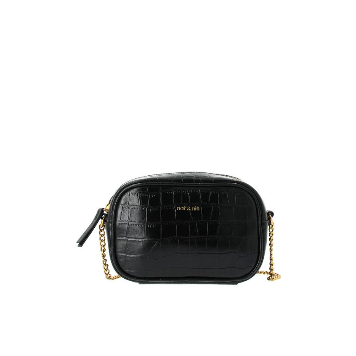 Geri Camera Bag with Zip Fastening in Mock Croc Leather