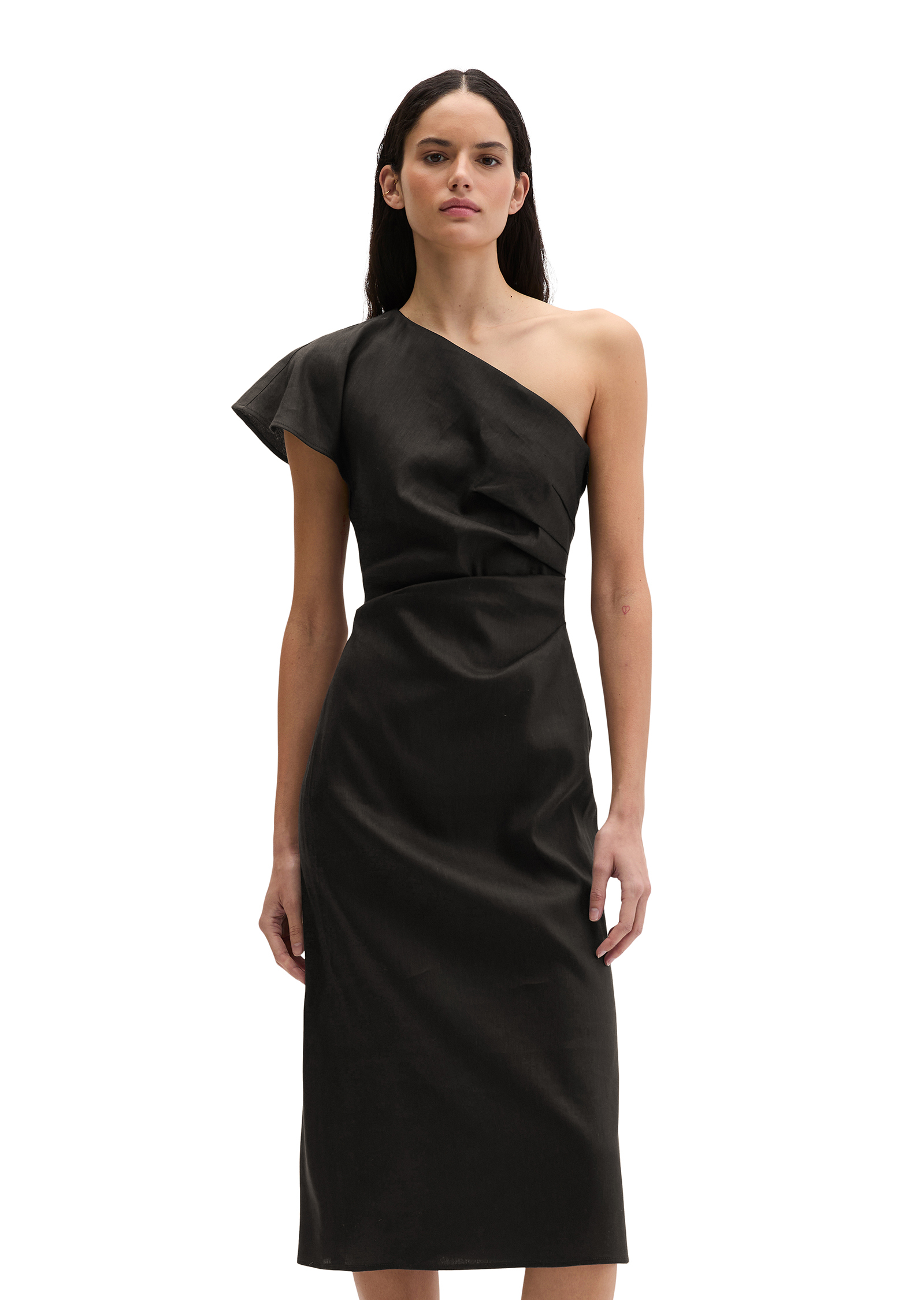Robe en forme d'une épaule en viscose-lin stretch, MARC O'POLO