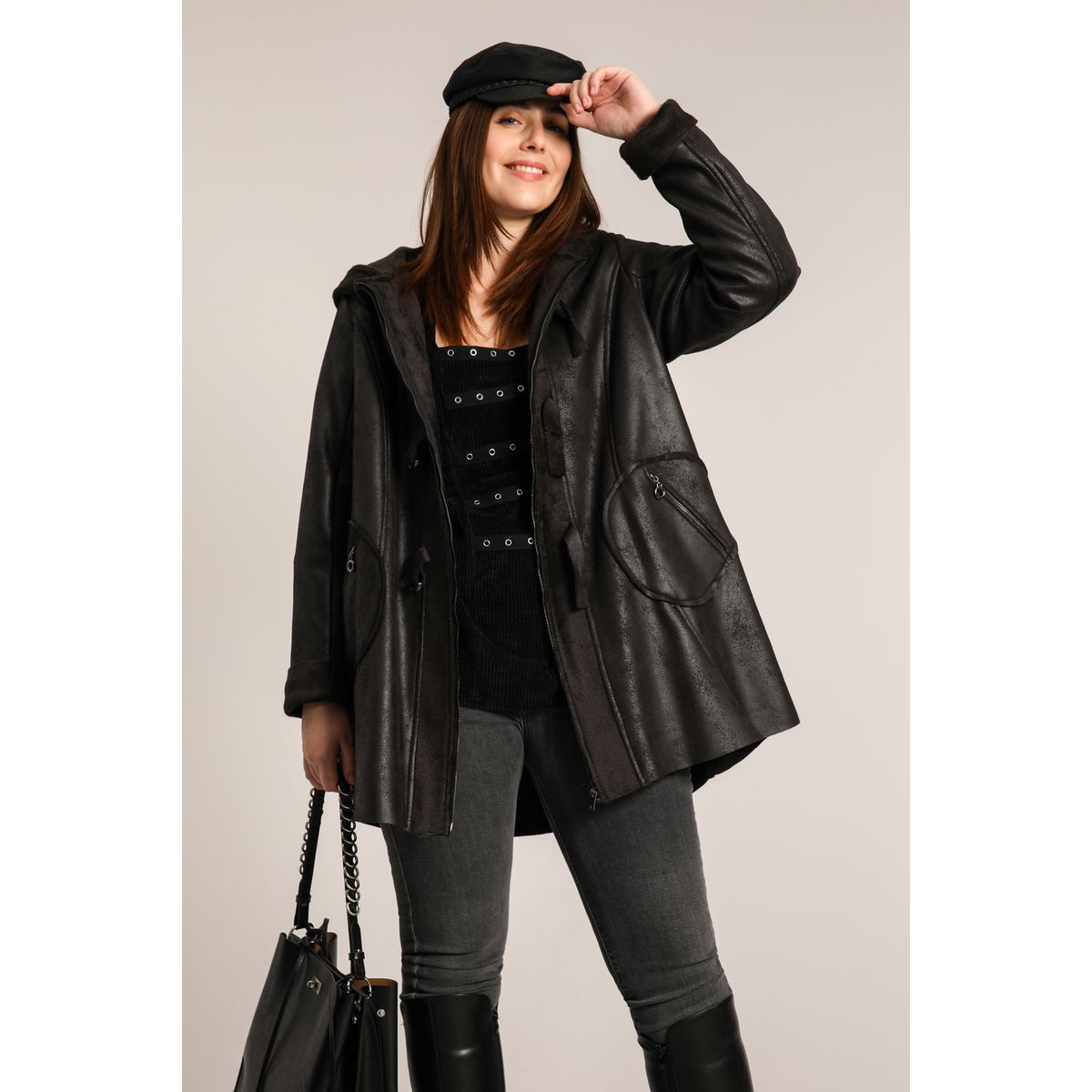 Veste noir moumoute online femme