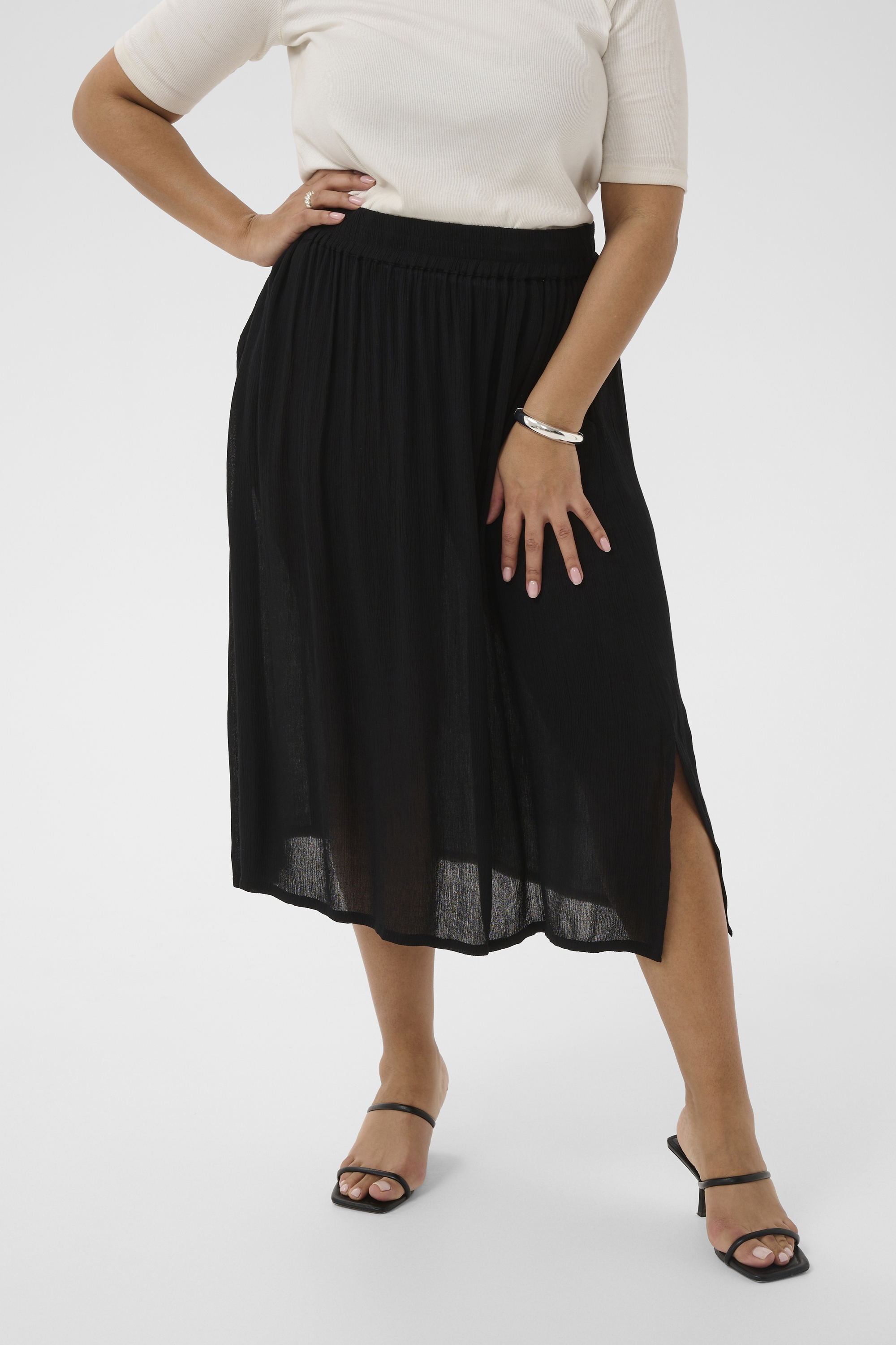 Jupe midi, taille elastiquée, KAFFE CURVE