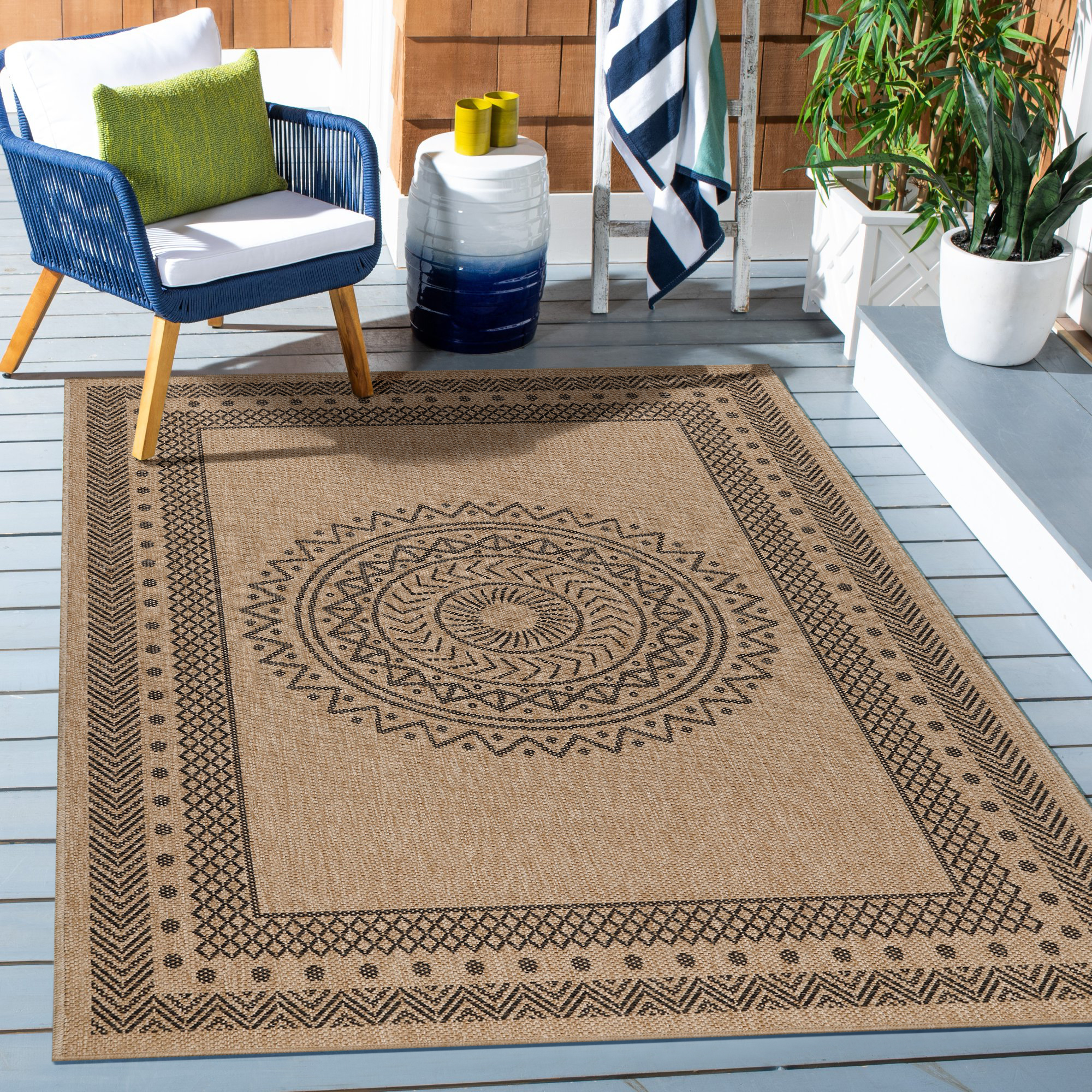 Tapis intérieur extérieur aspect jute à motif mandala DHAKA, NAZAR RUGS