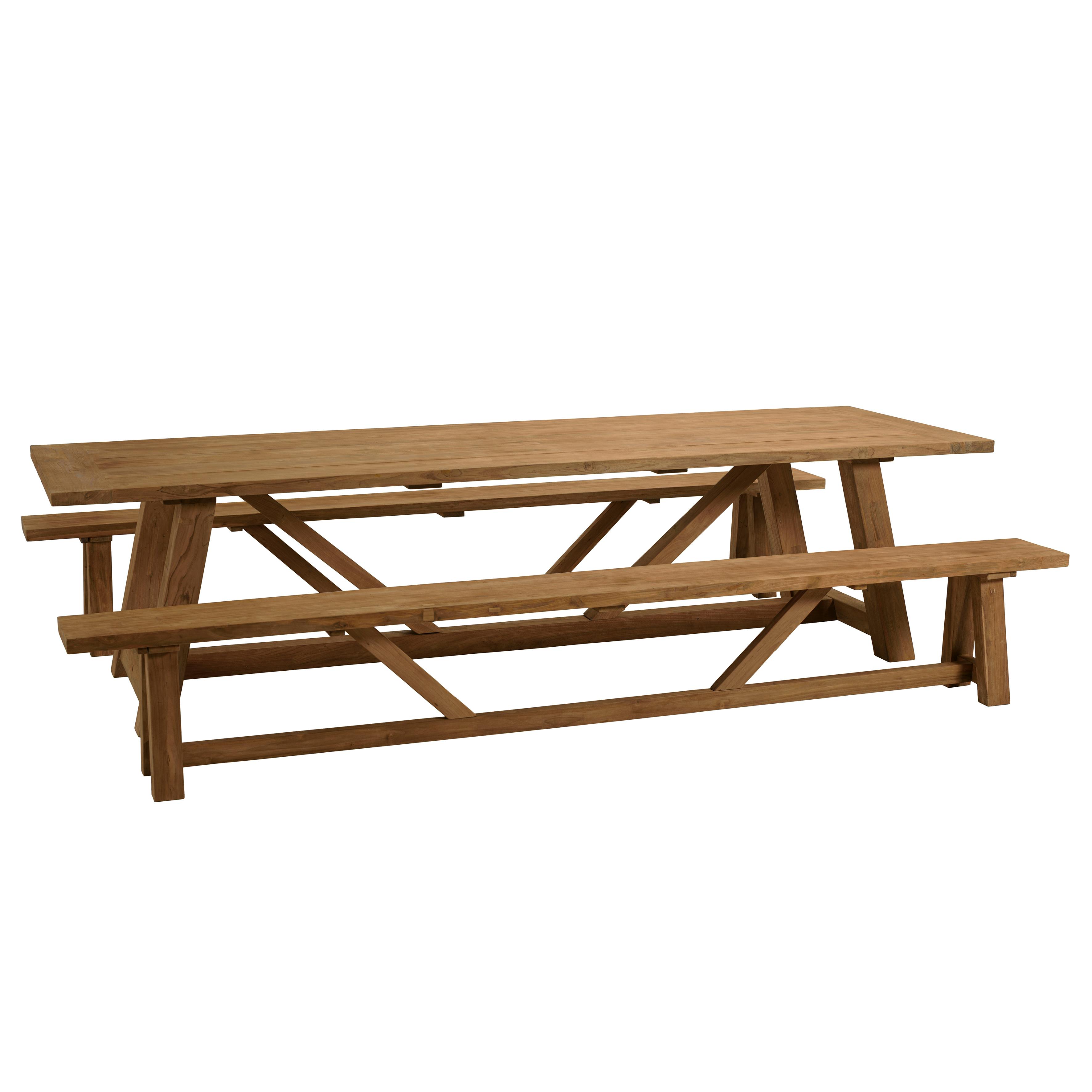 Salon de jardin 1 table et 2 bancs en bois de teck recyclé SANTO, PIER IMPORT