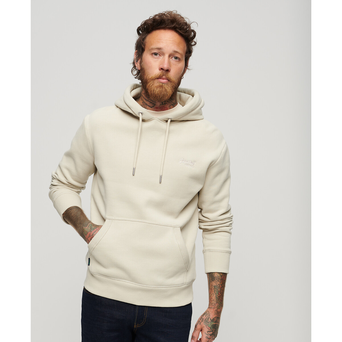 essential embroidered logo hoodie in cotton mix