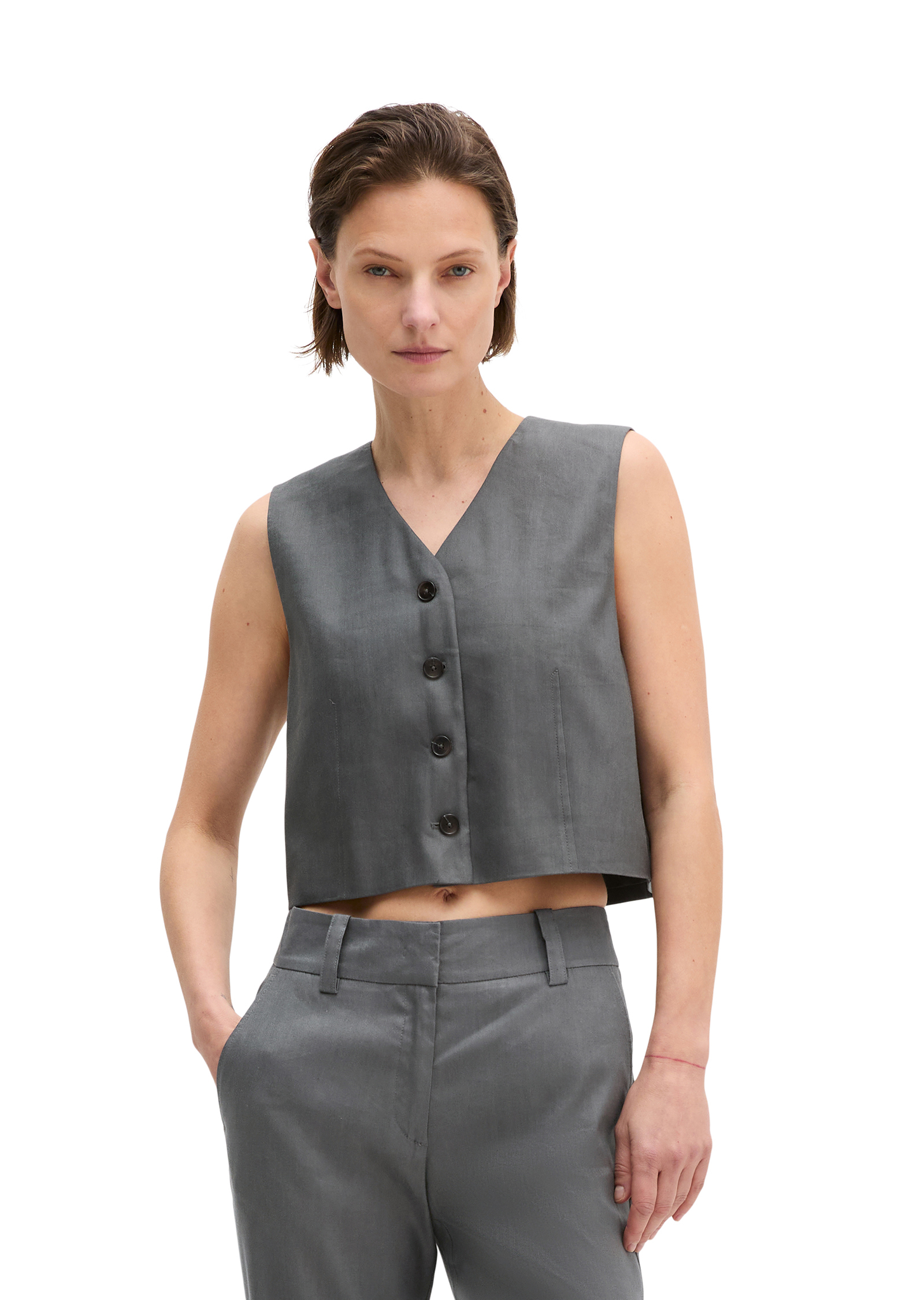Gilet de costume cropped en viscose-lin stretch, MARC O'POLO
