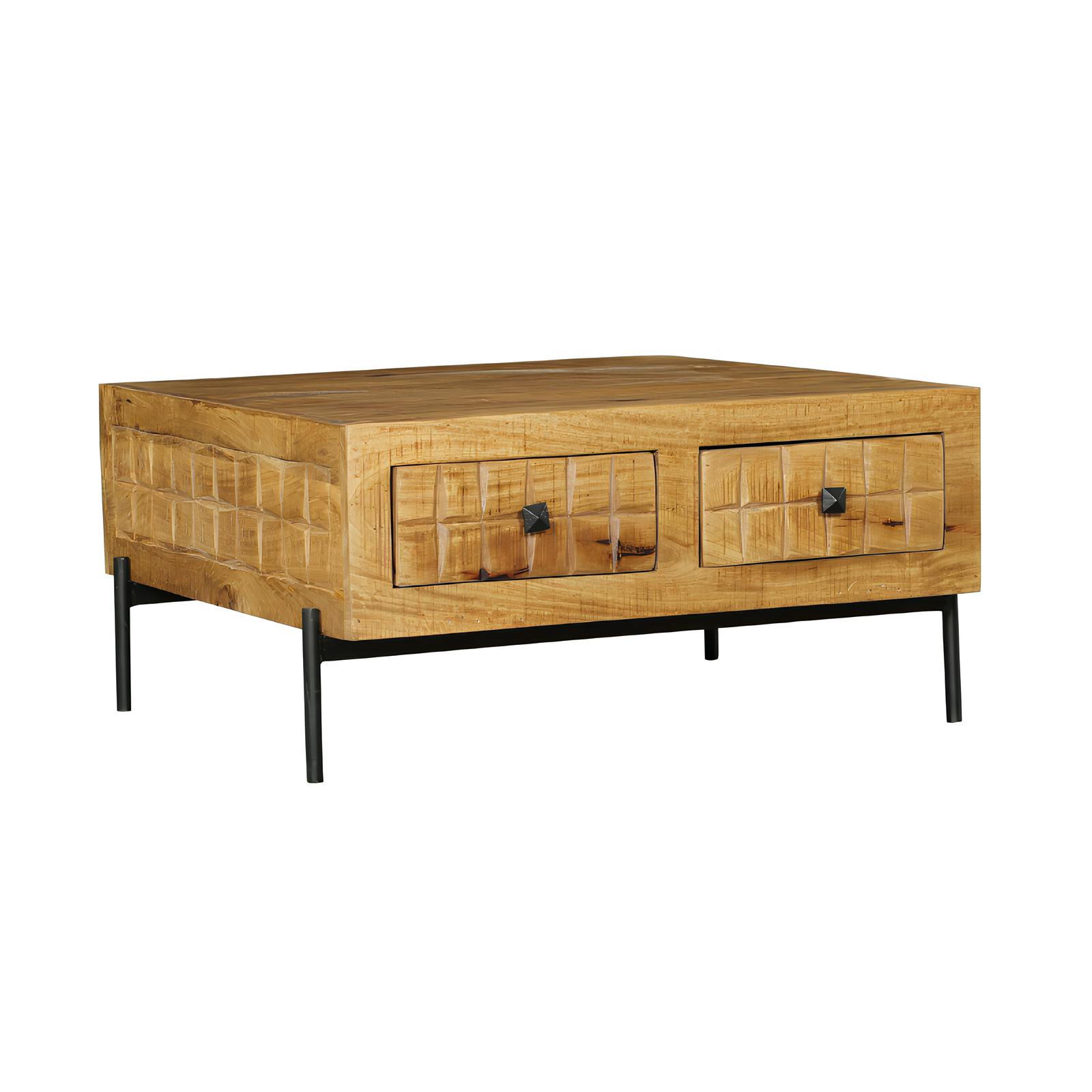 Table basse carrée en bois 4 tiroirs décor damier UDA, PIER IMPORT