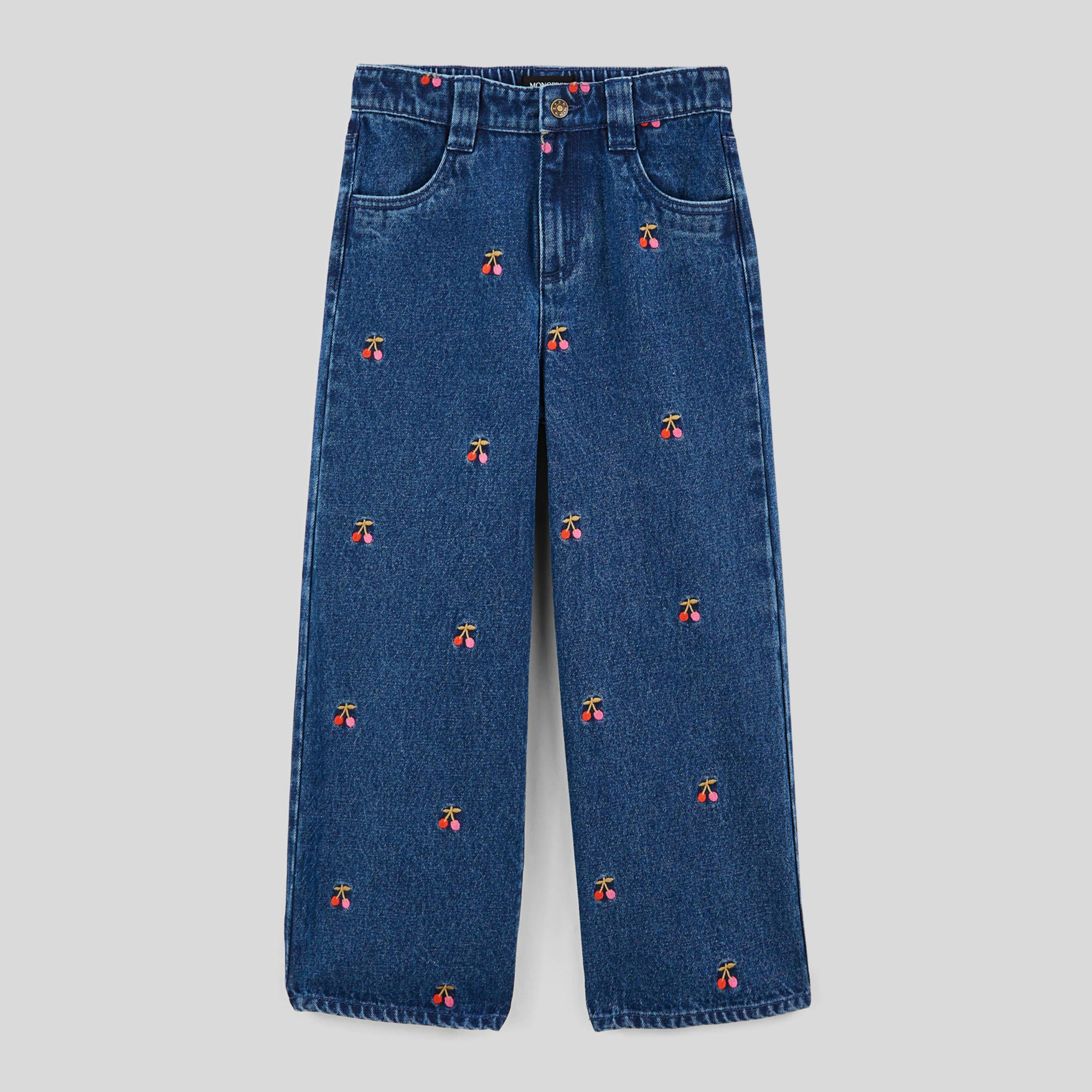 Jean large brodé, MONOPRIX