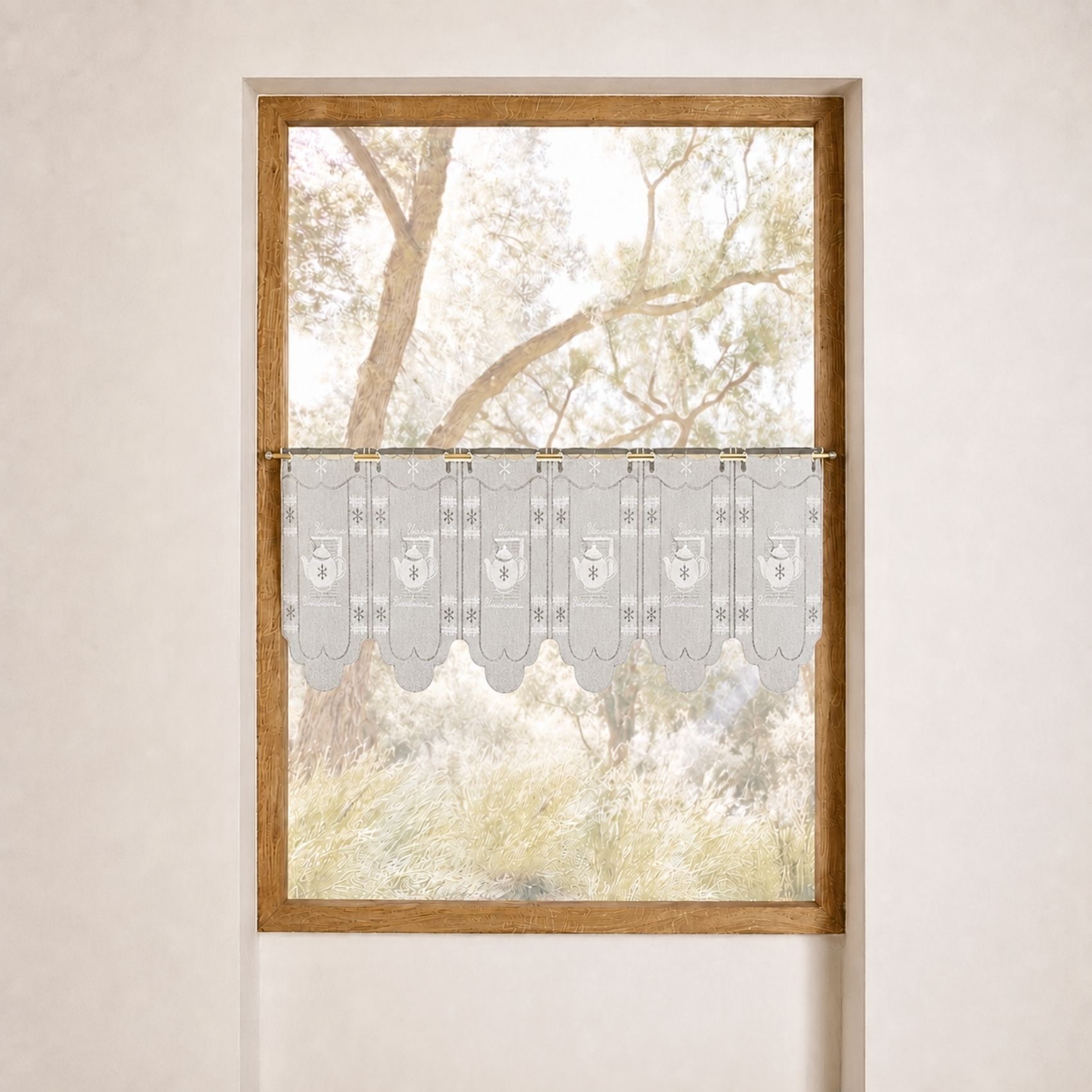 Brise-bise brodé à motifs théières, HOME MAISON