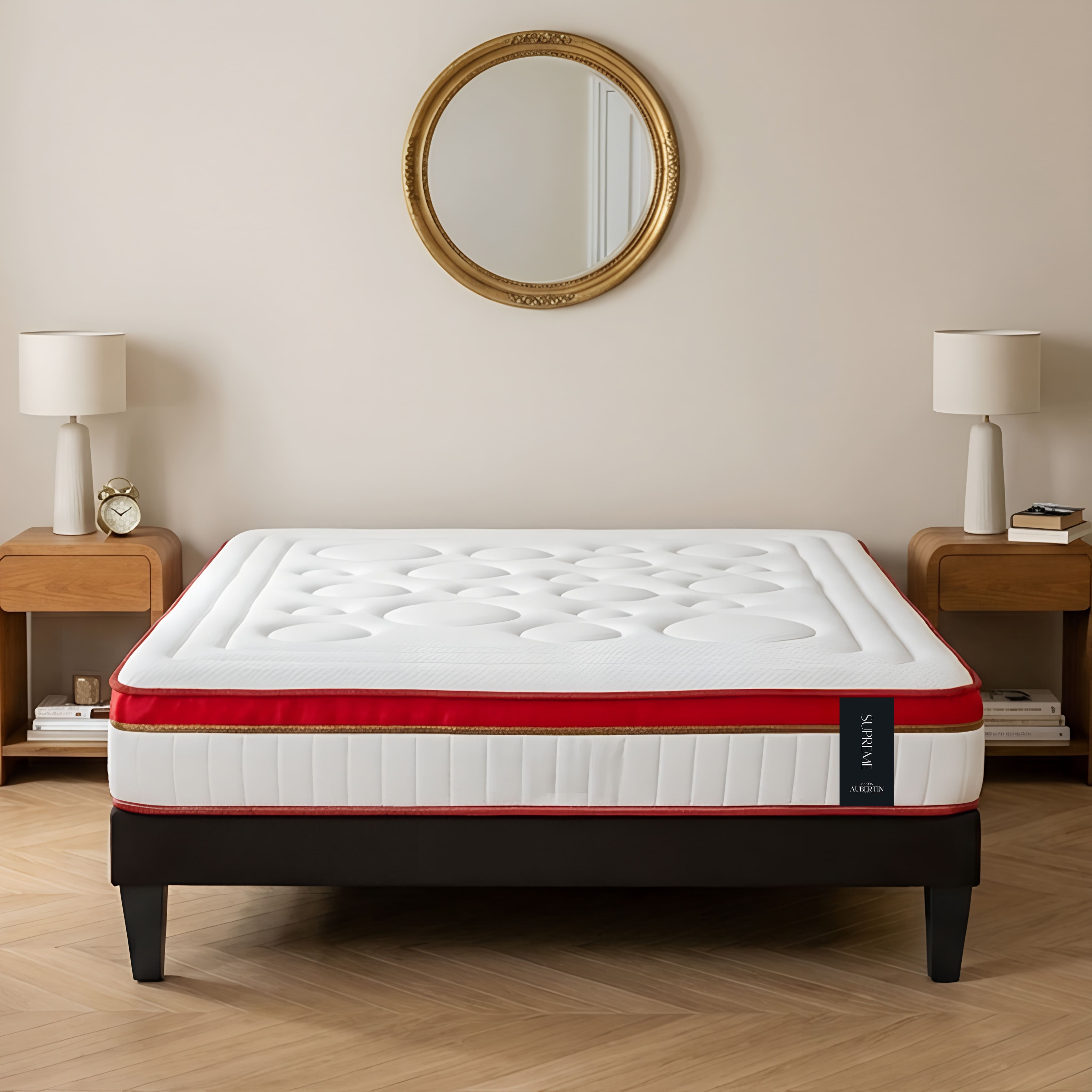 Ensemble Matelas SUPREME Mémoire et sommier tissu - 24 cm d'épaisseur - Accueil ferme, soutien ferme, MAISON AUBERTIN