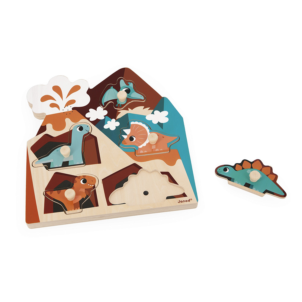 Puzzle Sonore En Bois Les Dinossaures 5 Pcs, JANOD