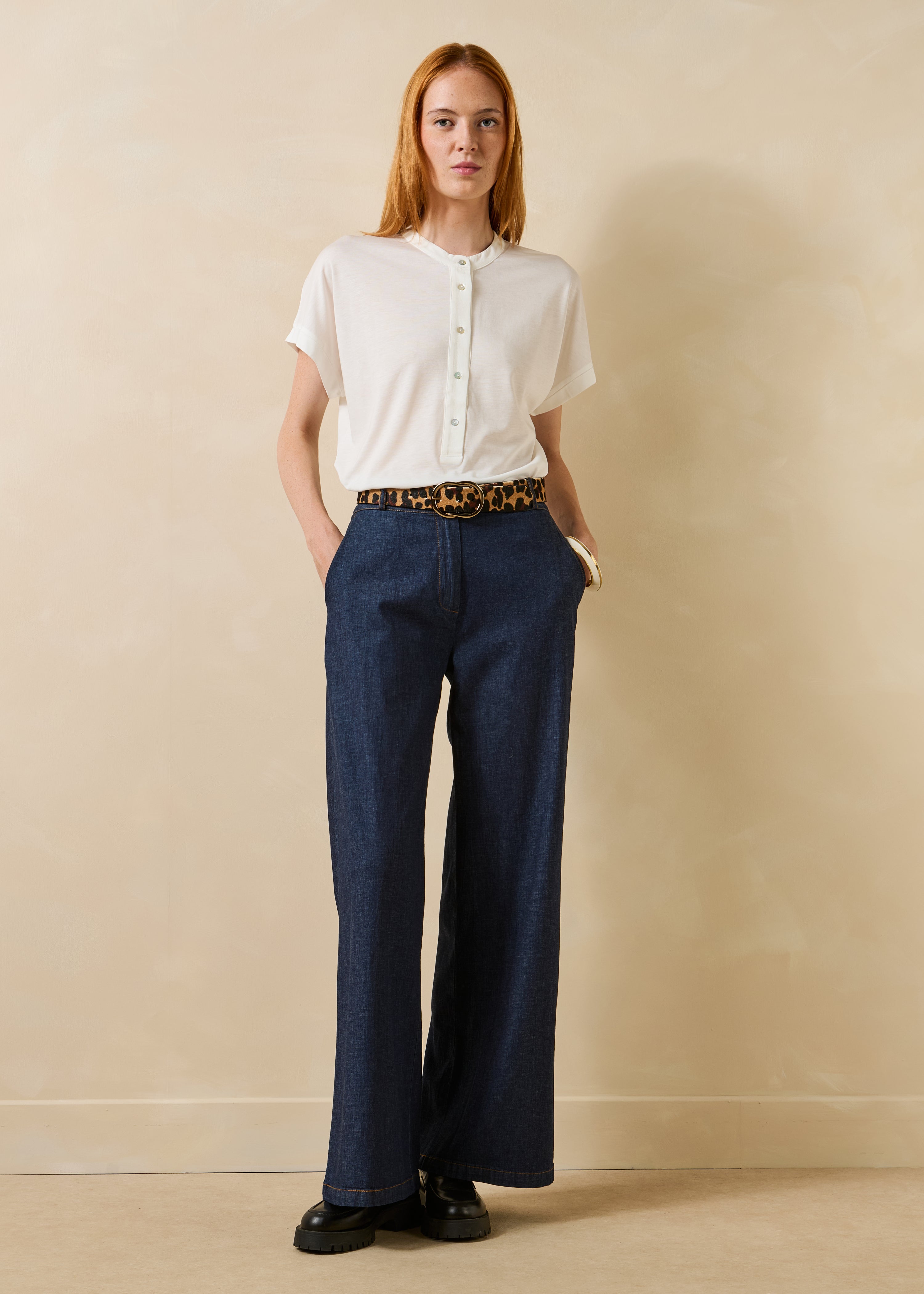 Pantalon droit et large en jean taille haute, LA FEE MARABOUTEE