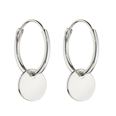 Sterling Silver Round Disc Circle Charm 10mm Hoop Earrings BEGINNINGS
