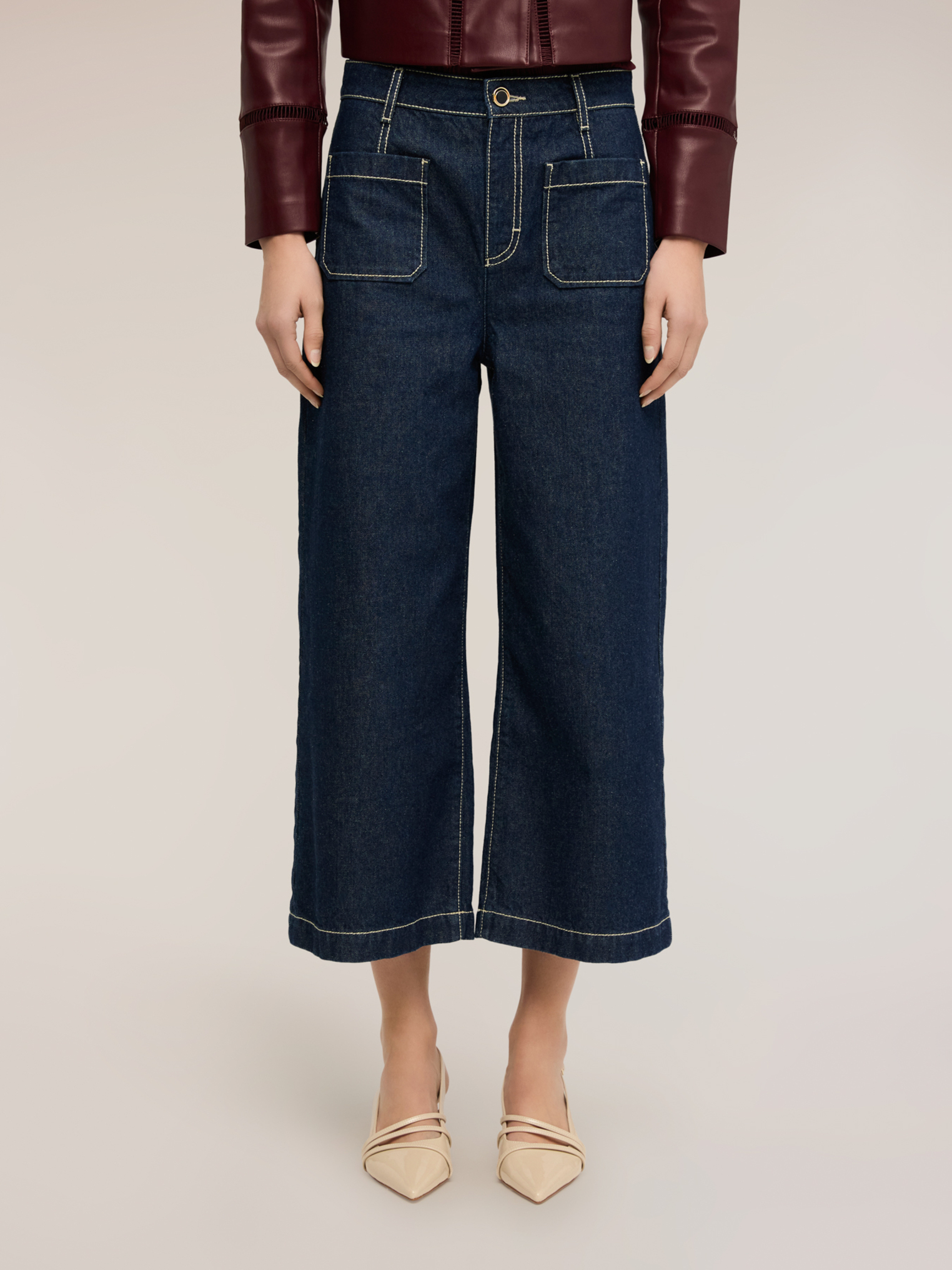 Jean cropped large avec coutures contrastées, MOTIVI