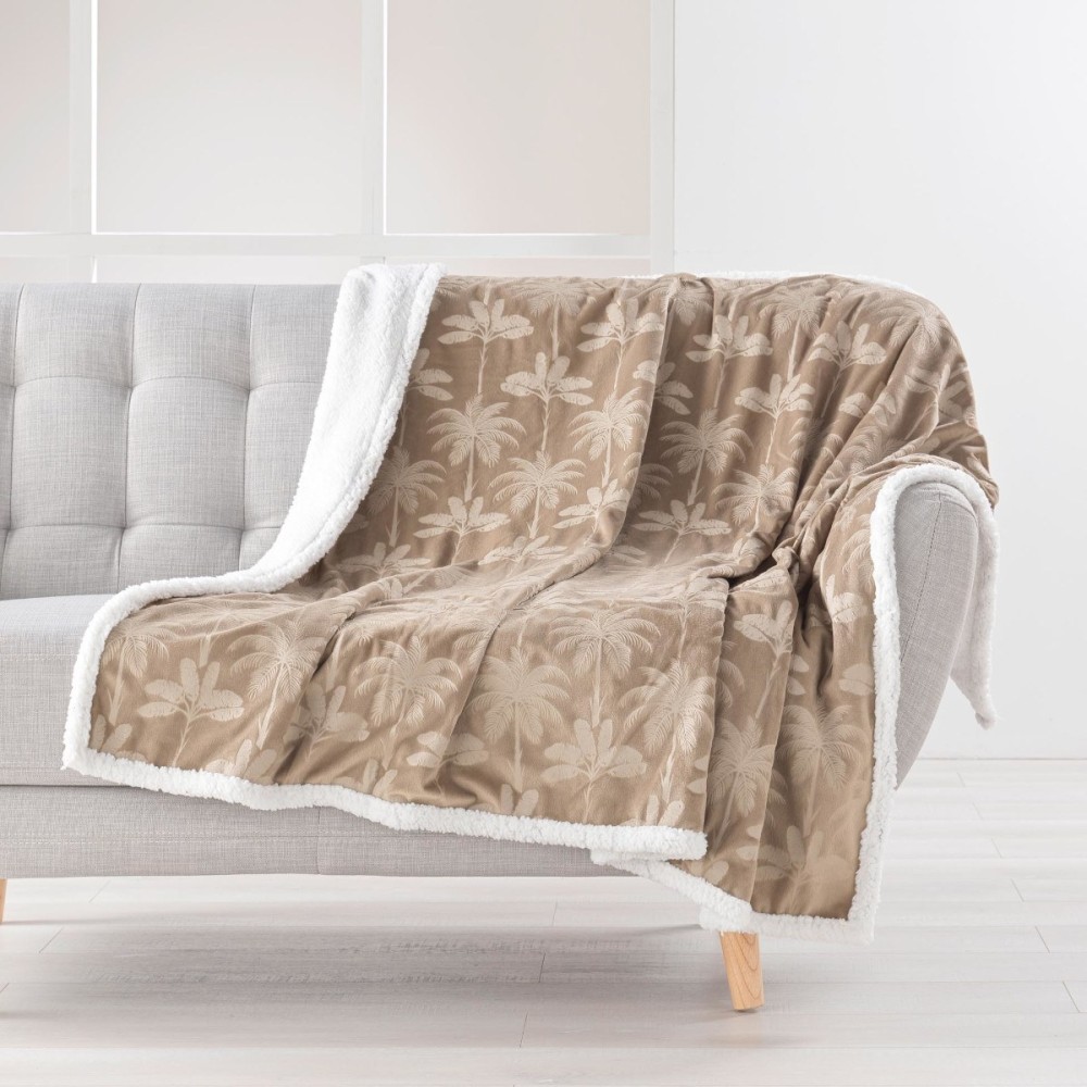 Plaid sherpa 125x150 finition velours imprimé, DECORATIE