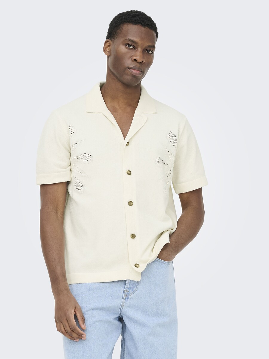 Chemise manches courtes à motifs brodés, ONLY & SONS